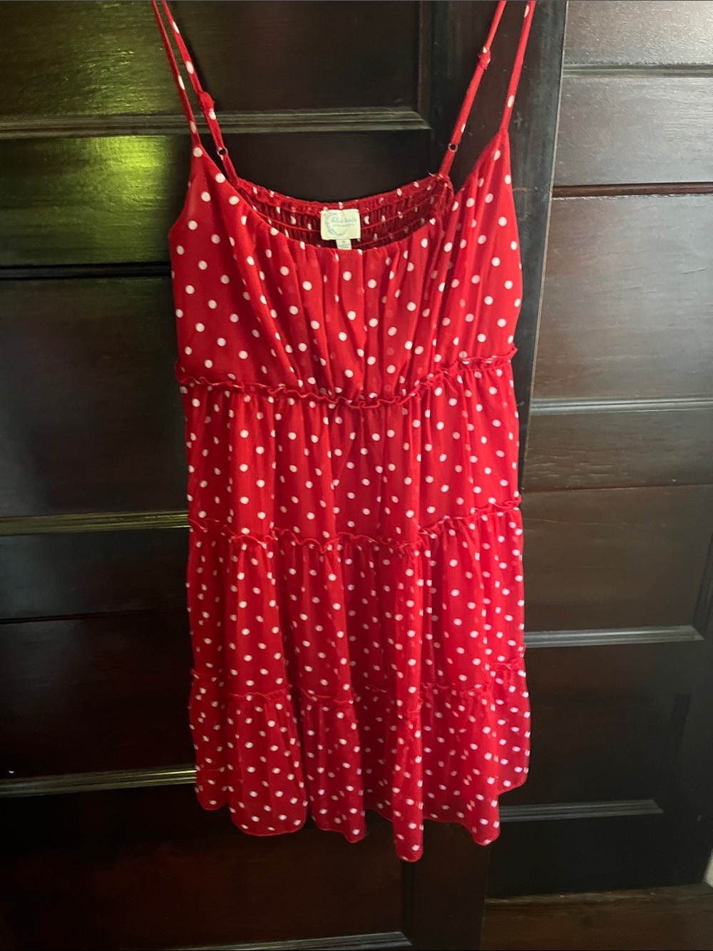 Blue Rain Red and White Polka Dot Sundress